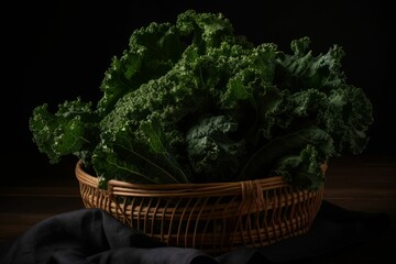 AI generated illustration of fresh kale in a wicker basket