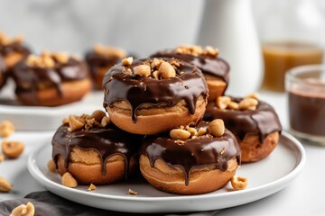AI generated illustration of chocolate covered doughnuts on a plate