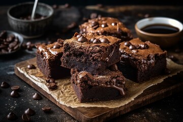 AI generated illustration of fresh chocolate brownies on a kitchen table