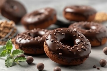 AI generated illustration of chocolate-covered doughnuts on the table