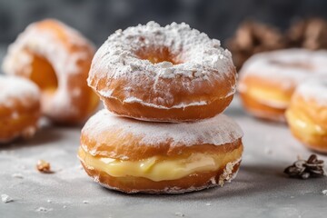 AI generated illustration of delicious donuts sprinkled with powdered sugar