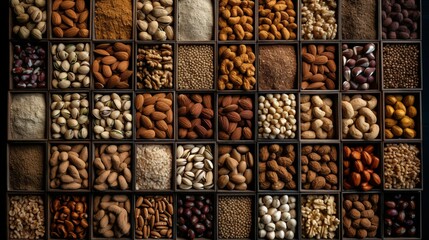 many types of nuts are arranged in this sort of tray