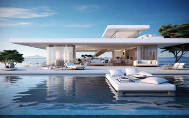 Obraz premium Super luxurious house with swimming pool and terrace in modern design.