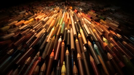 AI generated illustration of a vibrant array of crayons illuminated in a dark space