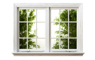 Frame of Serenity The Beauty Outside a Cottage Window on White or PNG Transparent Background.