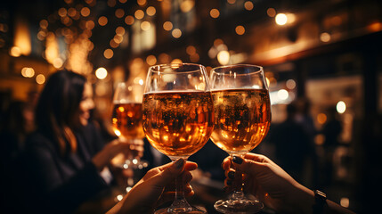 Friends toasting person with glass of wine, cheers - obrazy, fototapety, plakaty