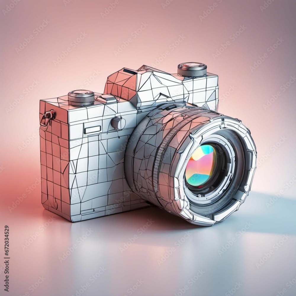 Wall mural ai generated illustration of a classic black and white camera resting on a neutral background