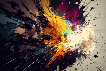 AI generated illustration of an abstract painting with vibrant colors and splatter strokes