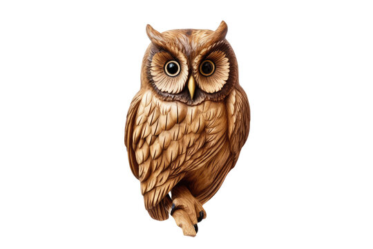 wooden owl on isolated transparent background