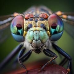 AI generated illustration of the eyes of a brightly colored dragonfly