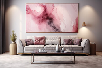 a modern bedroom is decorated with a pink bedroom accent wall and an abstract pink canvas