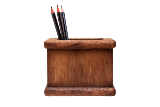 wooden pen stand on isolated transparent background