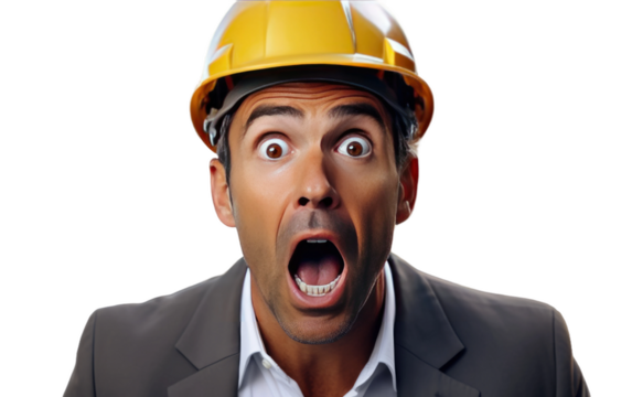 Surprise Alert Male Architect in Hardhat on White or PNG Transparent Background.