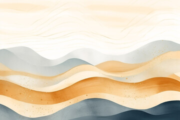Minimal landscape art with watercolor brush and golden line art texture