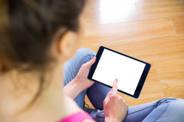 Digital png photo of caucasian woman using tablet on transparent background