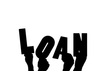 Digital png illustration of hands and loan text on transparent background - obrazy, fototapety, plakaty