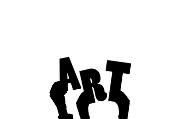 Digital png illustration of hands and art text on transparent background