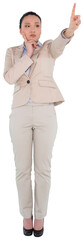 Digital png photo of focused asian businesswoman pointing finger on transparent background