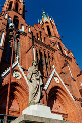 Roman Catholic cathedral, Gothic style architecture in the city center. Cathedral Basilica of the Assumption of the Blessed Virgin Mary. Białystok Cathedral, Bialystok, Poland 3 March 2021