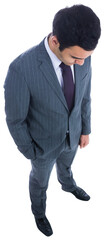 Digital png photo of caucasian businessman looking down on transparent background