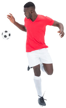 Digital png photo of african american man playing football on transparent background