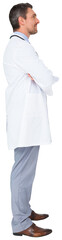 Digital png photo of caucasian male doctor with arms crossed on transparent background