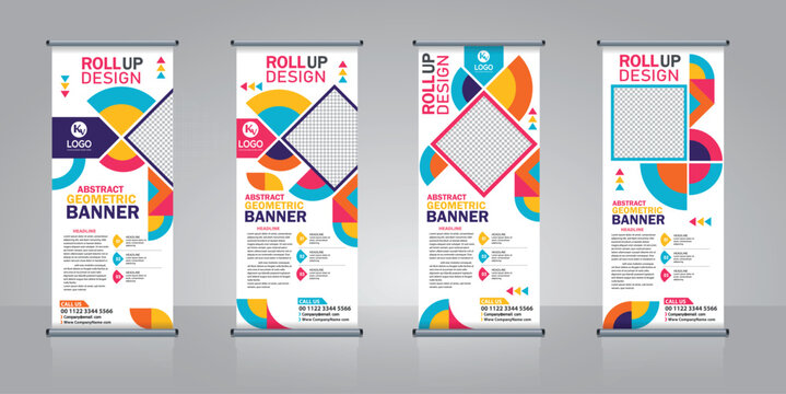 Roll up banner standee vector modern design template for infographics