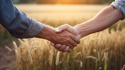 Close up farmers handshake outdoor on a field : Generative AI