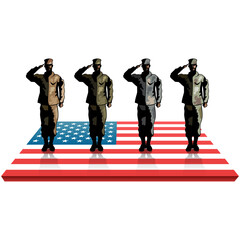 Fototapeta premium Digital png illustration of flag of usa with soldiers figures on transparent background