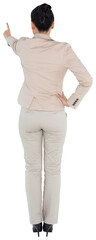 Digital png photo of back of asian businesswoman pointing on transparent background