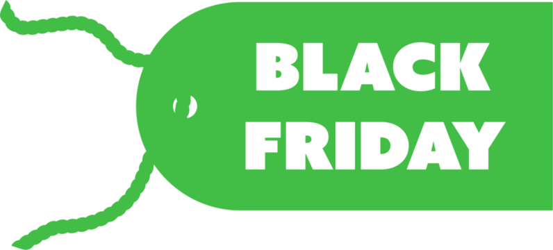 Digital png illustration of green label with black friday text on transparent background