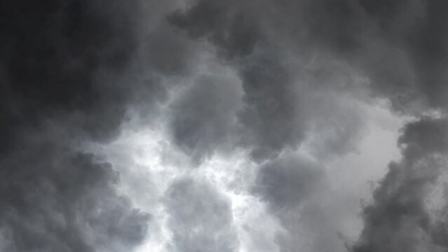 4k view of  lightning in the dark clouds strom