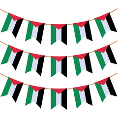 Fototapeta premium Set of Palestine flag on the ropes. Decoration of Patriotic flag. Vector illustration on white background.