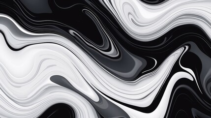 Beautiful Black and White Liquid Swirls with White Particles. Luxurious Art Wallpaper.