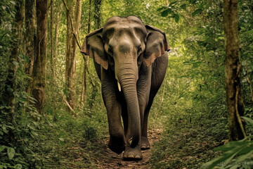 Fototapeta premium Elephant standing - Thailand. Full-length image of an Asian elephant standing ,generative ai.