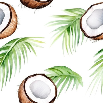 Watercolor Coconut Seamless Pattern Tropical Wallpaper