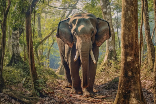 Elephant standing - Thailand. Full-length image of an Asian elephant standing ,generative ai