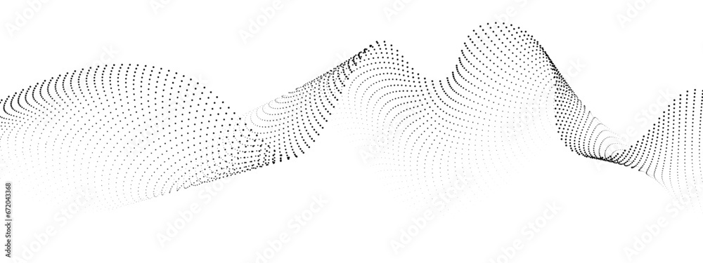 Wall mural abstract halftone flowing wavy colorful gradient dots shape isolated on transparent background. digi