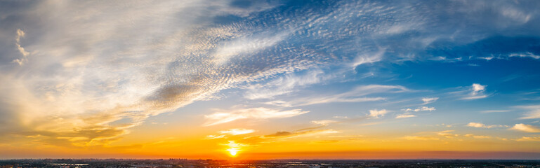 Beautiful sky clouds nature landscape at sunset. panoramic view.