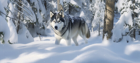 husky in snow ,generative ai