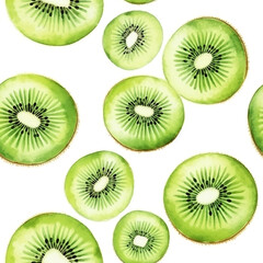 Vibrant Watercolor Kiwi Seamless Pattern Refreshing Wallpaper