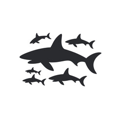 Schwarzweiß-Silhouette einer Haifischgruppe
