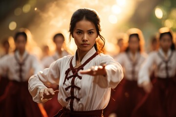 Wushu athletes in synchronized practice, Generative AI