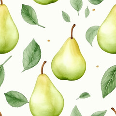 Watercolor Pear Seamless Pattern Beautiful Wallpaper
