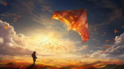 Kite flying in the sky among the clouds
 - Powered by Adobe