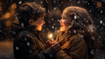 Magic of a child's wonder as they catch snowflakes on their tongue during the first snowfall 