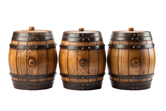 Wooden beer barrels set on isolated on transparent background ,generative ai