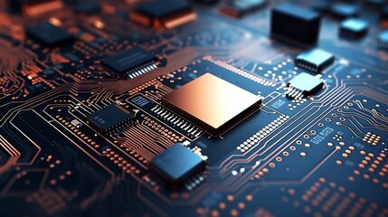 Electronic circuit board close up. : Generative AI - obrazy, fototapety, plakaty