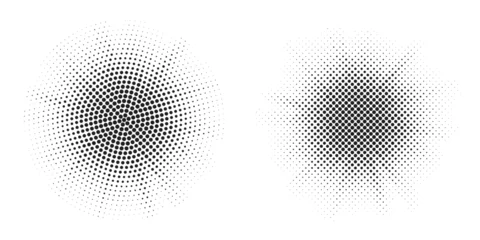 Tuinposter Halftone circle frame background set. Round border Icon using halftone random circle. Grunge circular stain. Vector illustration.  © cnh