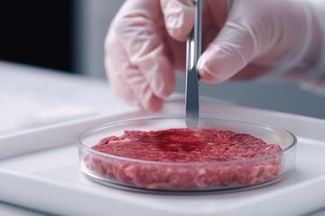 Lab grown meat concept. Go vegan. vegetarian and vegan, healthy organic background. artifical meat	 - obrazy, fototapety, plakaty